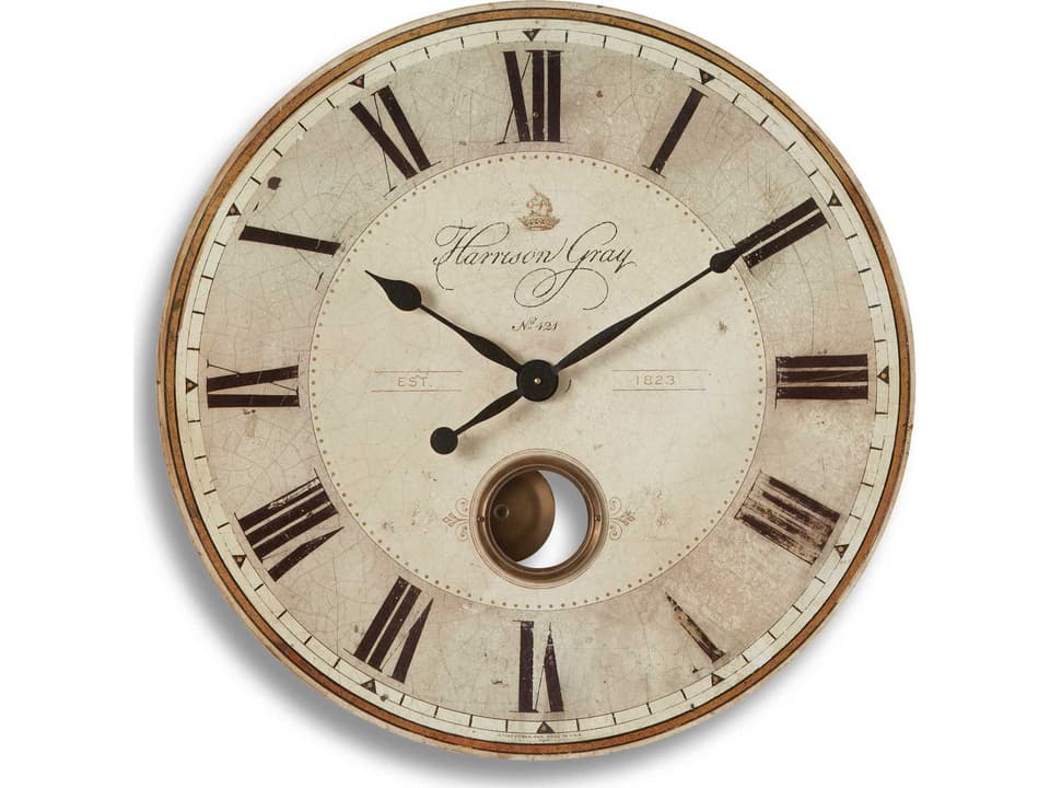 Harrison 23-Inch Wall Clock with Weathered Gray Face and Brass Accents