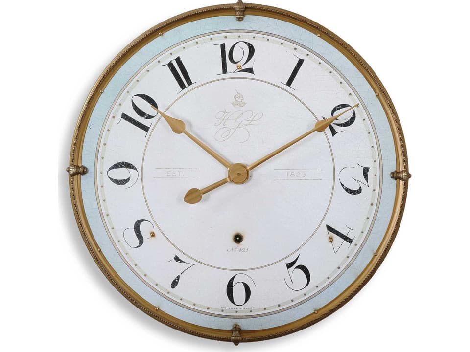 Torriana Wall Clock 31.5 Inch Antiqued Gold Metal with Ivory Face