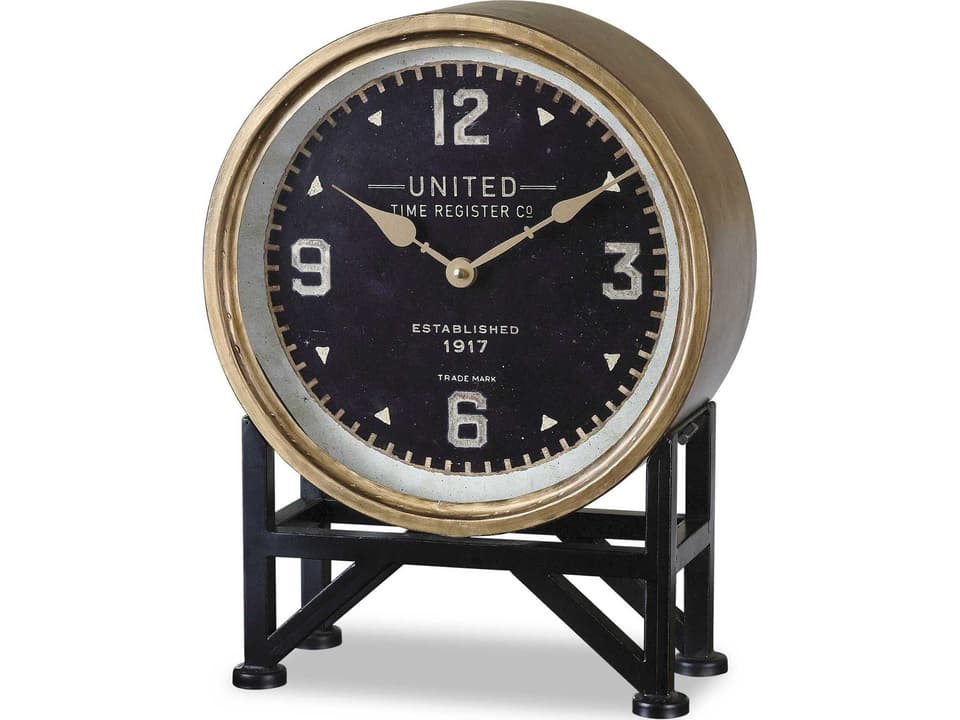 Shyam Transitional Table Clock with Brass Finish and Aged Black Details