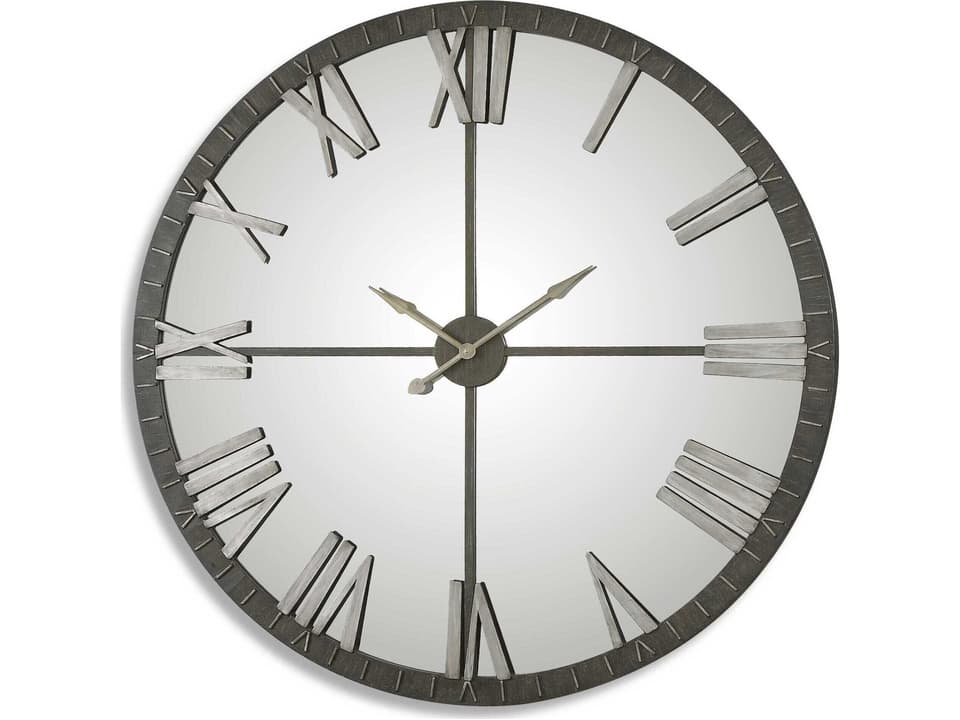 Amelie Oversized Wall Clock Distressed Rustic Bronze with Mirrored Face