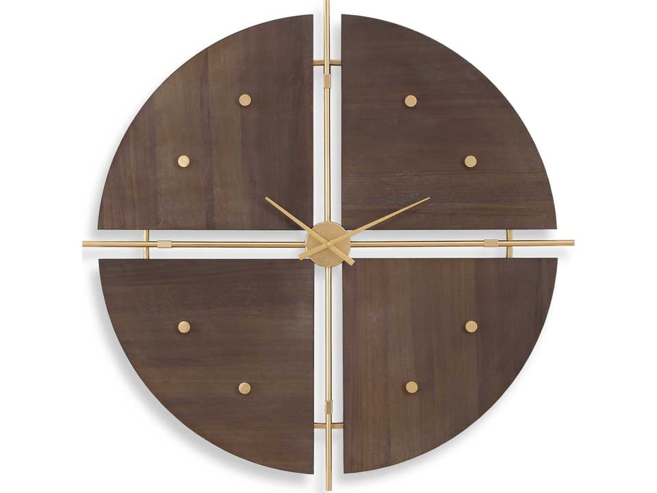 Walnut Elegance 38-Inch Wall Clock with Metallic Gold Accents