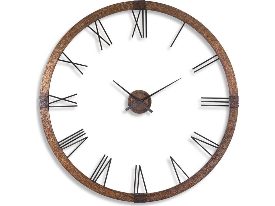 Amarion Oversized Wall Clock Hammered Copper Sheeting with Gray Wash