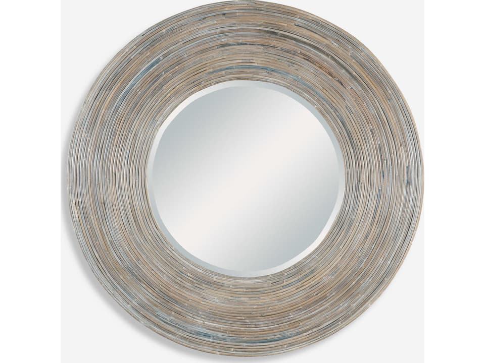 Vortex Round Wall Mirror in White Washed Rattan