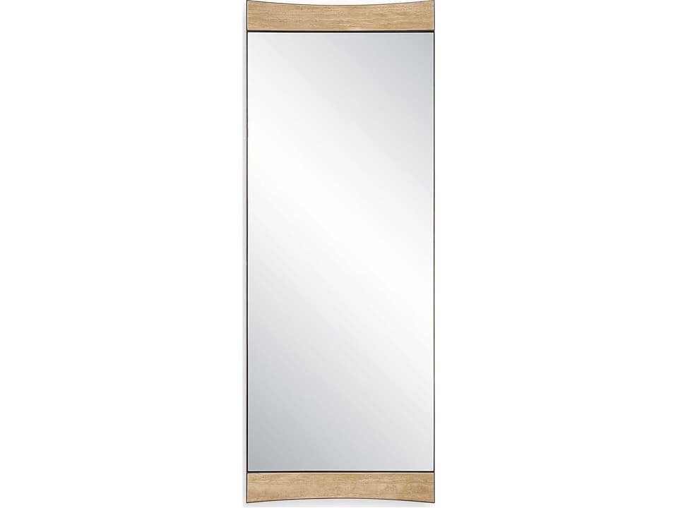 Russo Oversized Modern Mirror with Golden Bronze and Travertine Accents