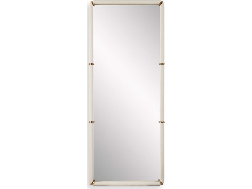 Cyprus White Faux Shagreen Rectangular Full Length Mirror with Brass Accents