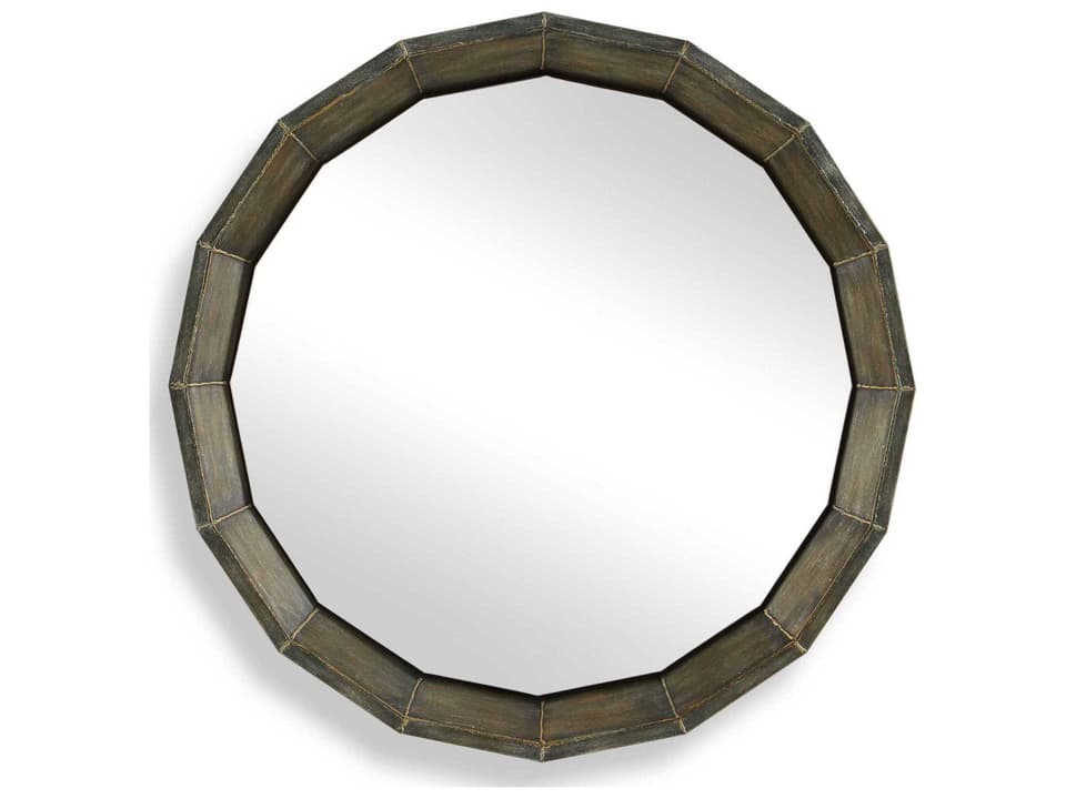 Neve Round Mirror with Faceted Frame in Rubbed Bronze