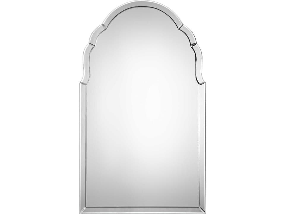 Brayden Arched Frameless Wall Mirror with Black Wood Backing