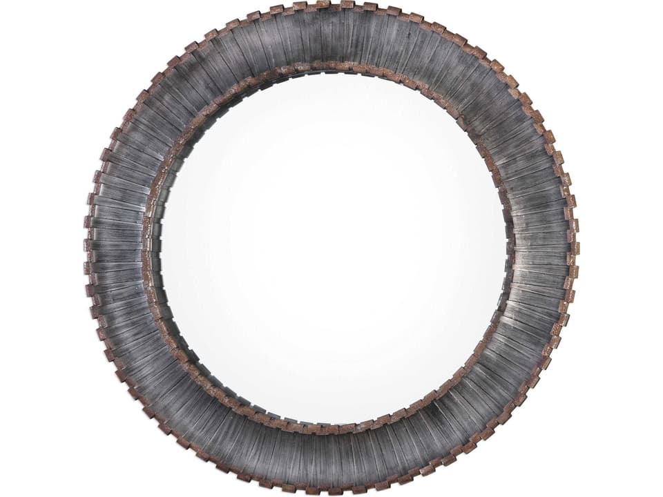 Tanaina Round Mirror with Metallic Silver and Rust Brown Metal Frame