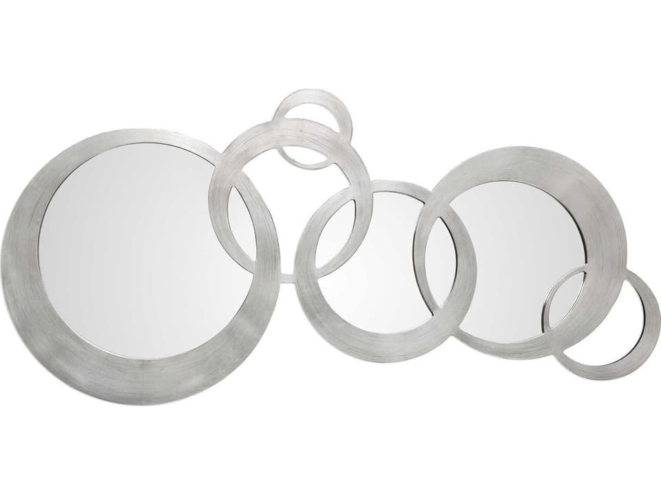 Odiana Modern Silver Rings Wall Mirror in Antiqued Silver Leaf