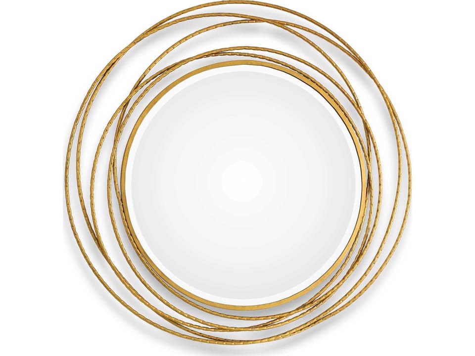 Whirlwind Gold Leaf Round Wall Mirror with Beveled Edge