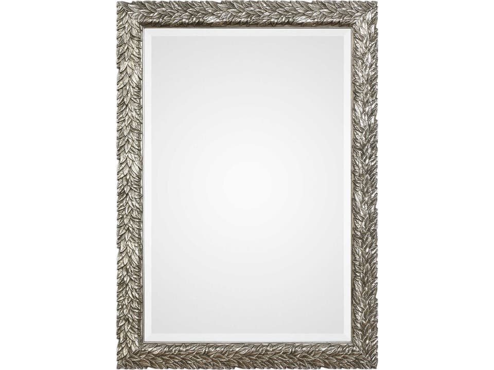 Evelina Rectangular Wall Mirror with Silver Leaves Burnished Metallic Finish