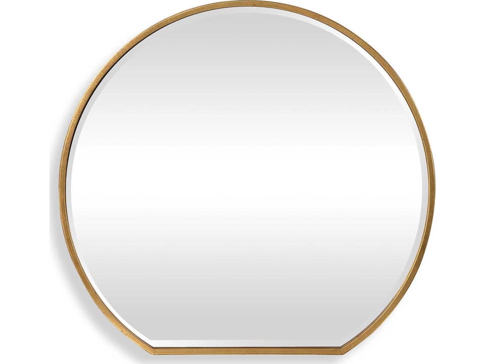Cabell Round Mirror in Metallic Gold Leaf with Beveled Edge