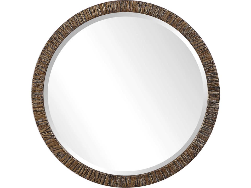 Wayde 30 Inch Round Wall Mirror with Gold Bark Frame