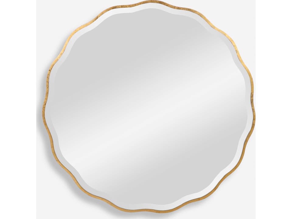Aneta Round Wall Mirror Gold Scalloped Wood Frame