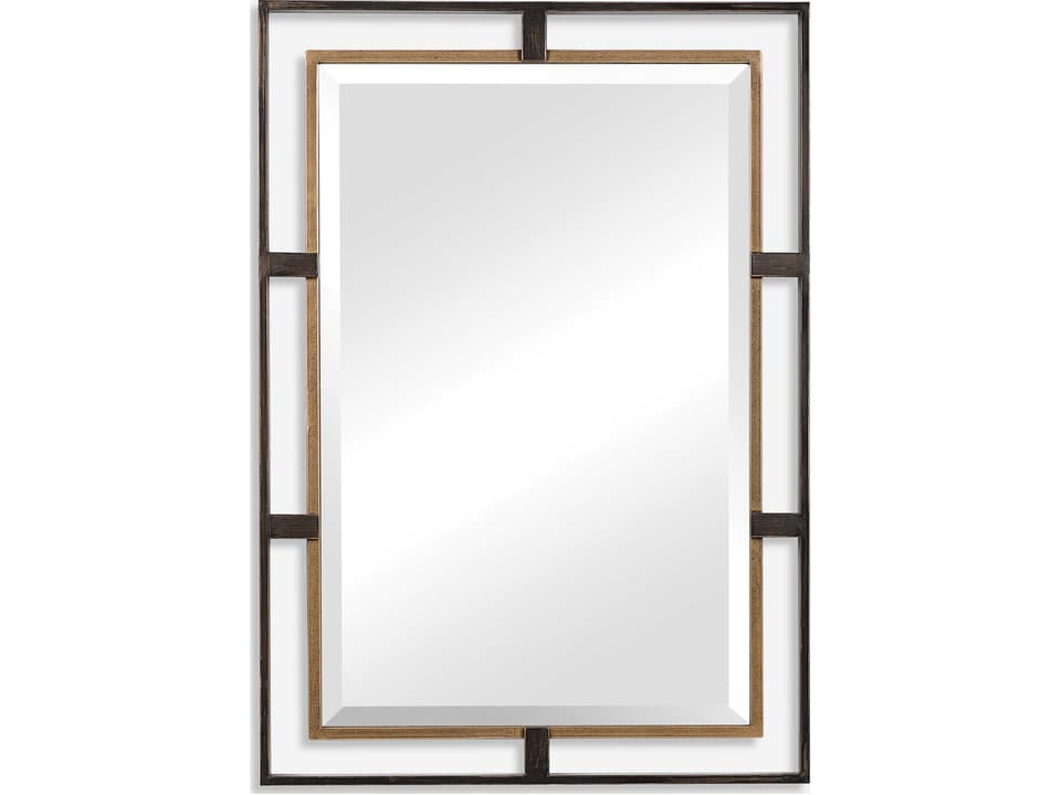 Carrizo Rectangle Wall Mirror in Distressed Rustic Bronze and Antiqued Gold