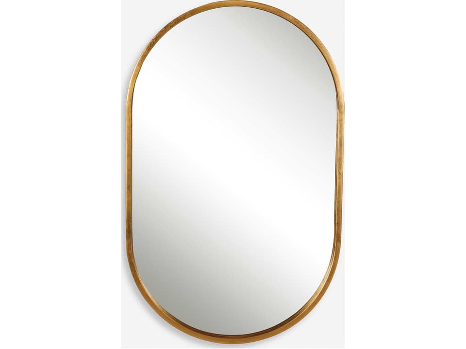 Varina Oval Mirror in Lightly Antiqued Gold Leaf