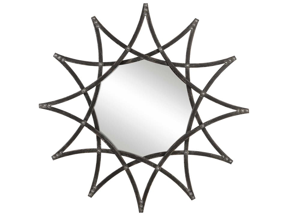 Solaris Star Wall Mirror Aged Crackled Charcoal with Silver Accents