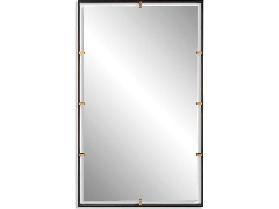 Egon Rectangular Wall Mirror in Aged Bronze with Warm Gold Clips