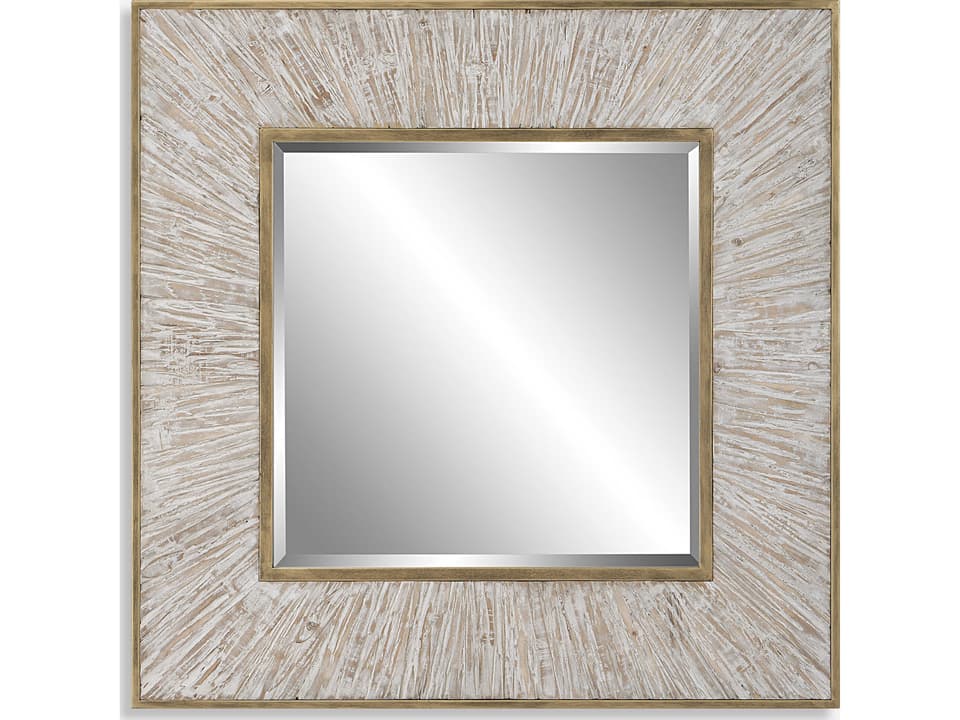 Wharton Whitewashed Square Wall Mirror with Aged Gold Details
