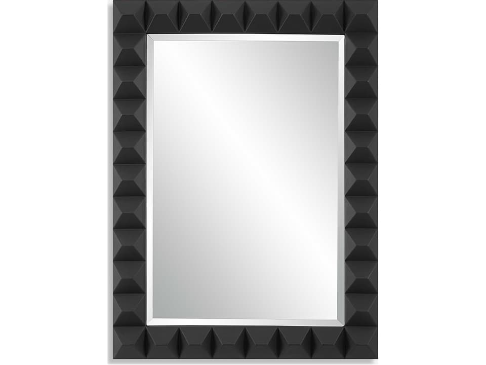 Studded Rectangular Wall Mirror in Matte Black with 3D Pattern
