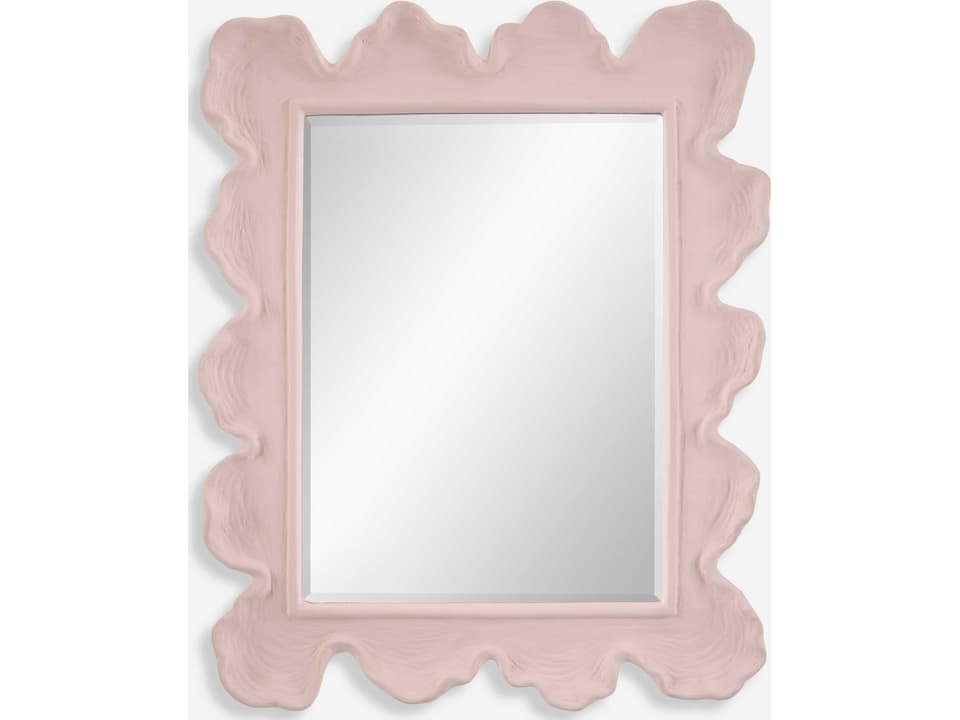 Sea Coral Organic Shaped Wall Mirror in Rosewater Pink