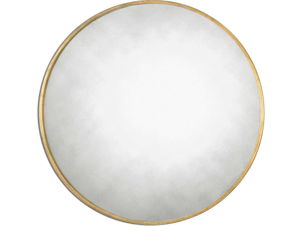 Junius Round Gold Wall Mirror with Antiqued Finish