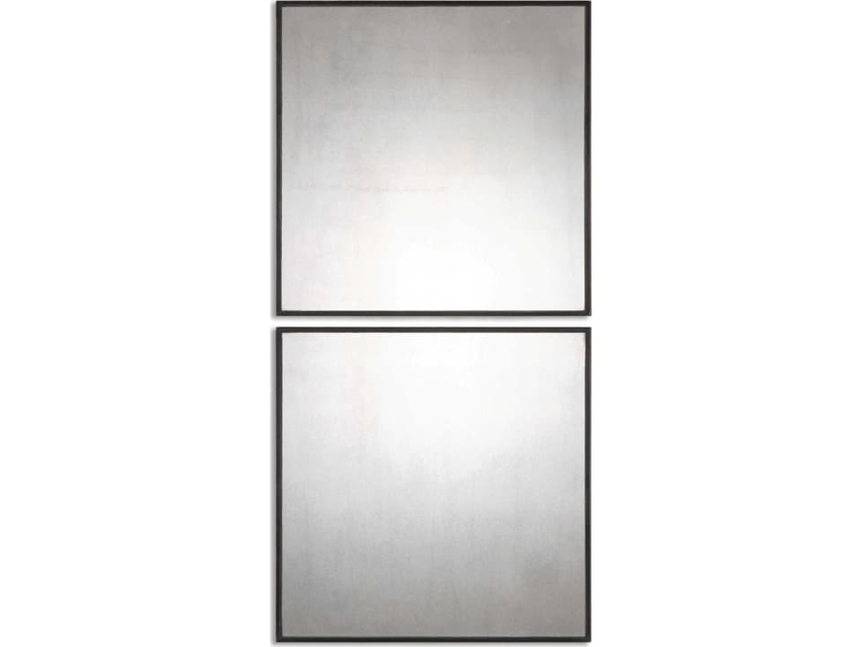 Matty Squares Set of 2 Antiqued Square Wall Mirrors in Aged Black