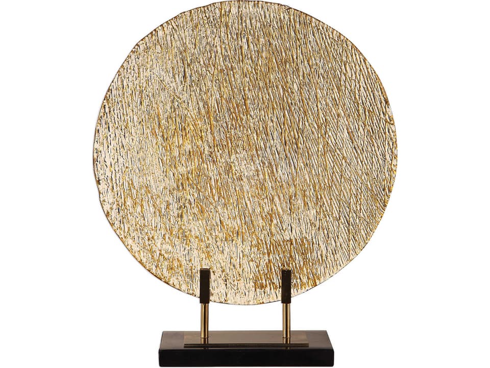 Layan Art Glass Charger Bright Gold and Black Marble