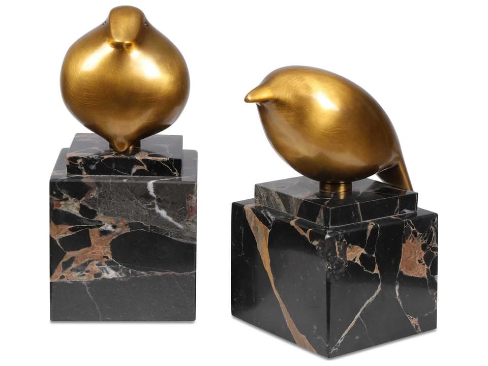 Golden Finch Bird Figurines Set of 2 Caramel Brown Marble