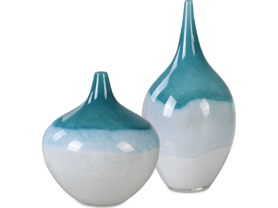 Carla 2-Piece Glass Vase Set in Teal and White
