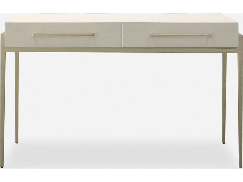 Jewel White Faux Shagreen Desk with Gold Leaf Iron Frame