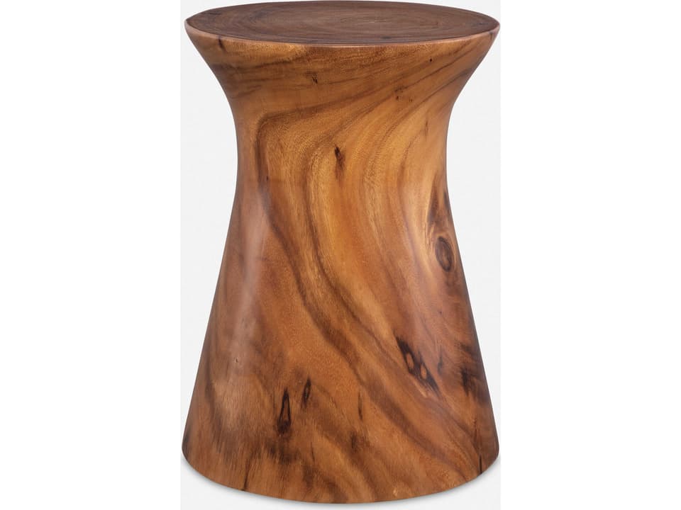 Swell Round Accent Table in Natural Honey Suar Wood