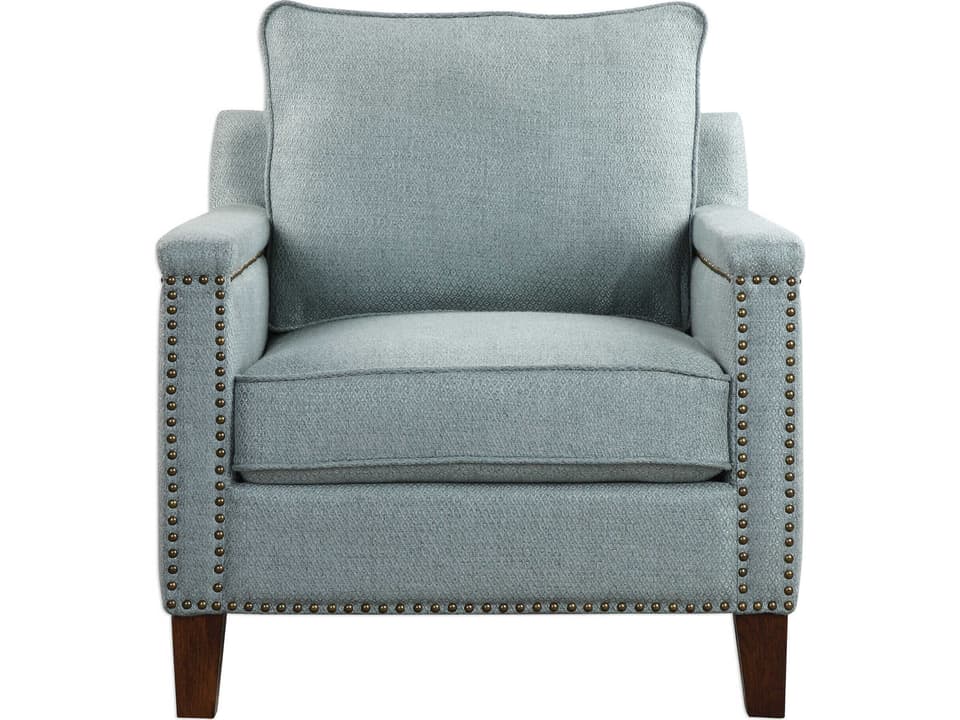 Charlotta Upholstered Accent Chair in Sea Mist Fabric with Nailhead Trim