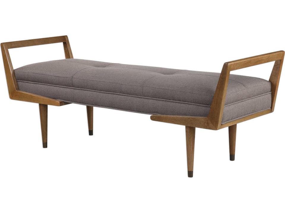 Waylon Mid-Century Modern Bench in Oak and Taupe-Gray Fabric