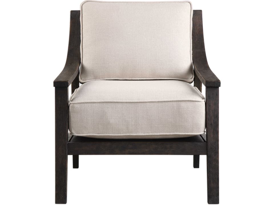 Lyle Open Back Accent Chair in Walnut and Beige Linen Blend