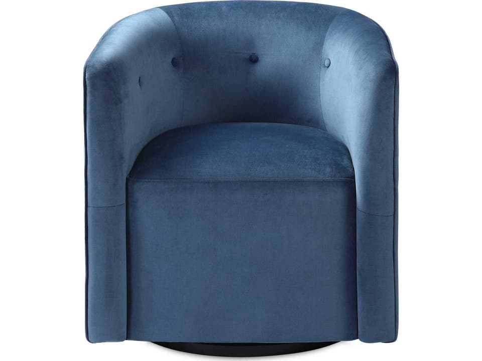 Mallorie Blue Swivel Barrel Accent Chair with Button Tufting