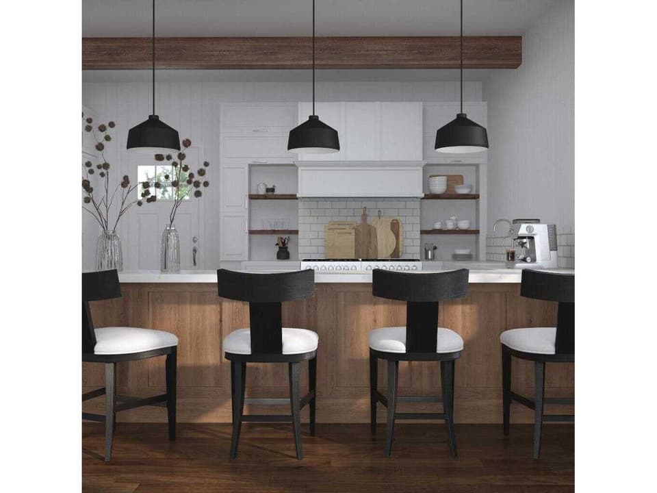 Idris Modern Wood Counter Stool in Charcoal Black with White Fabric
