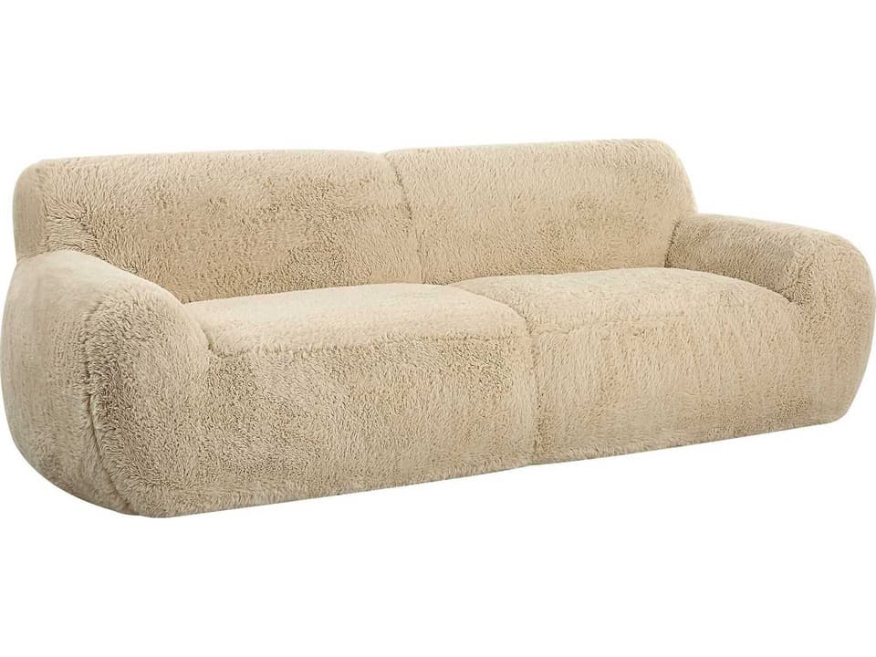 Abide Rounded Faux Sheepskin Sofa in Caramel Toned Polyester