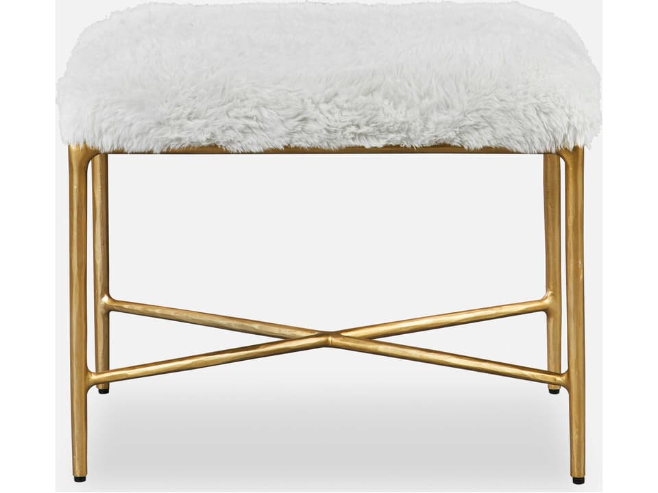 Charmed Faux Sheepskin Small Bench in Cream and Soft Gold
