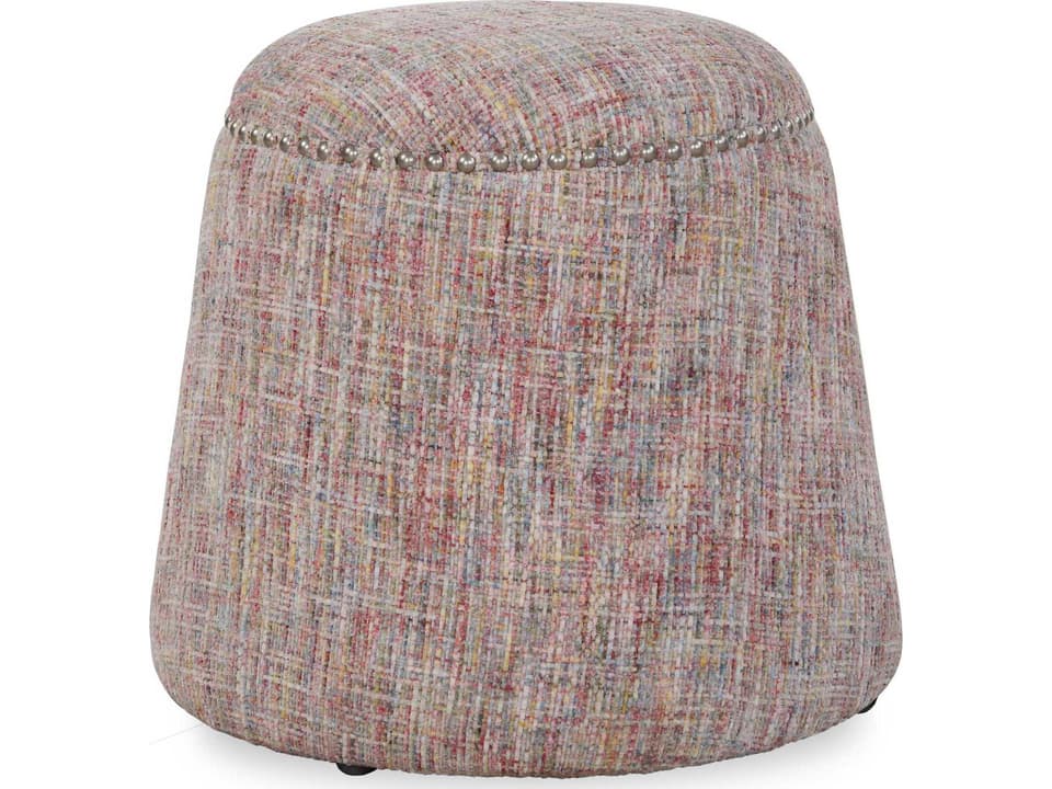 Gumdrop Upholstered Ottoman in Confetti Chenille with Brushed Nickel Nailheads