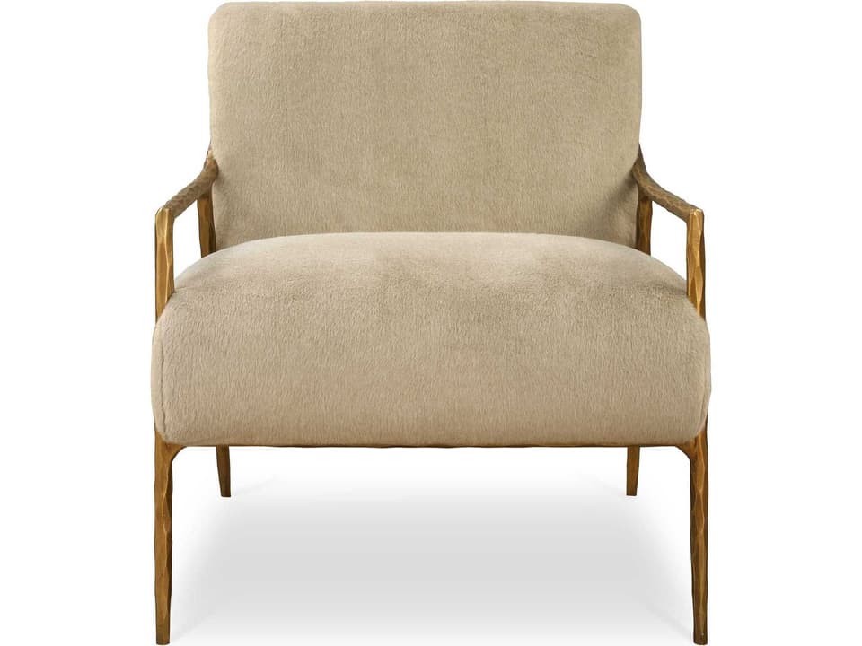 Kashmir Aged Gold Accent Chair with Fawn Faux Fur Upholstery
