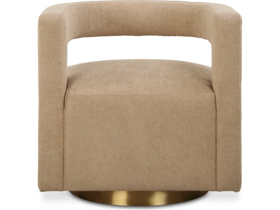Grounded Swivel Tan Fabric Accent Chair