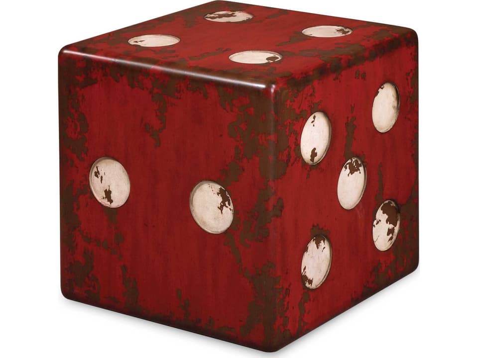 Dice Accent Table Burnt Red with Antiqued Ivory Accents