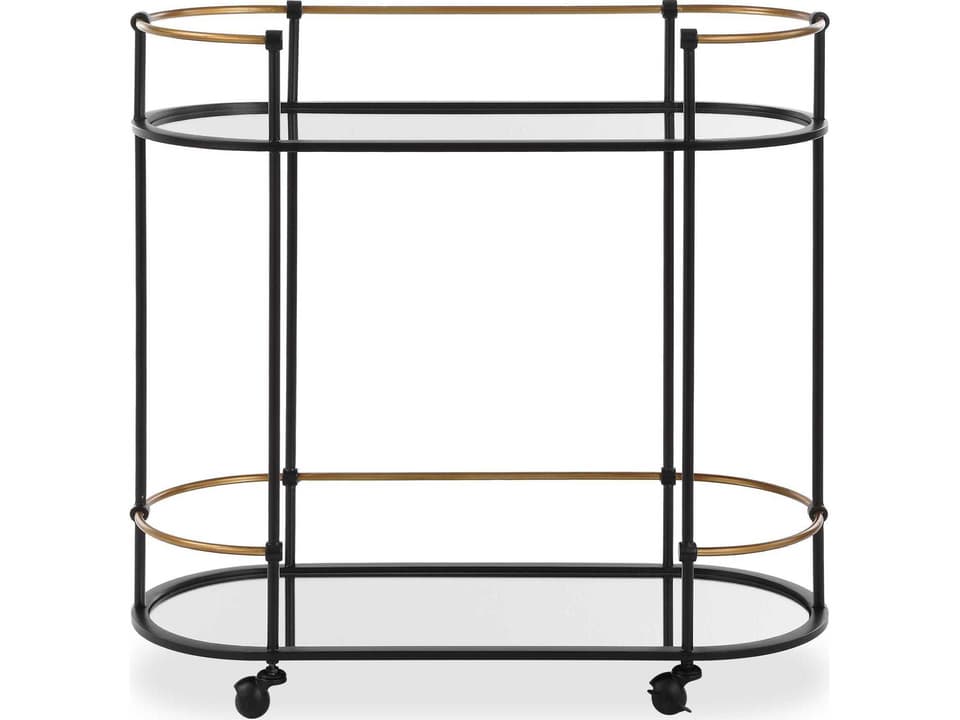 Andre Bar Cart with Mirrored Shelves and Locking Casters