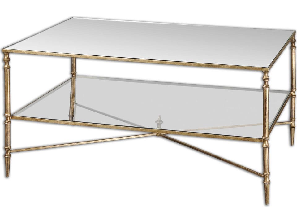 Henzler Rectangular Mirrored Glass Coffee Table in Gold Leaf