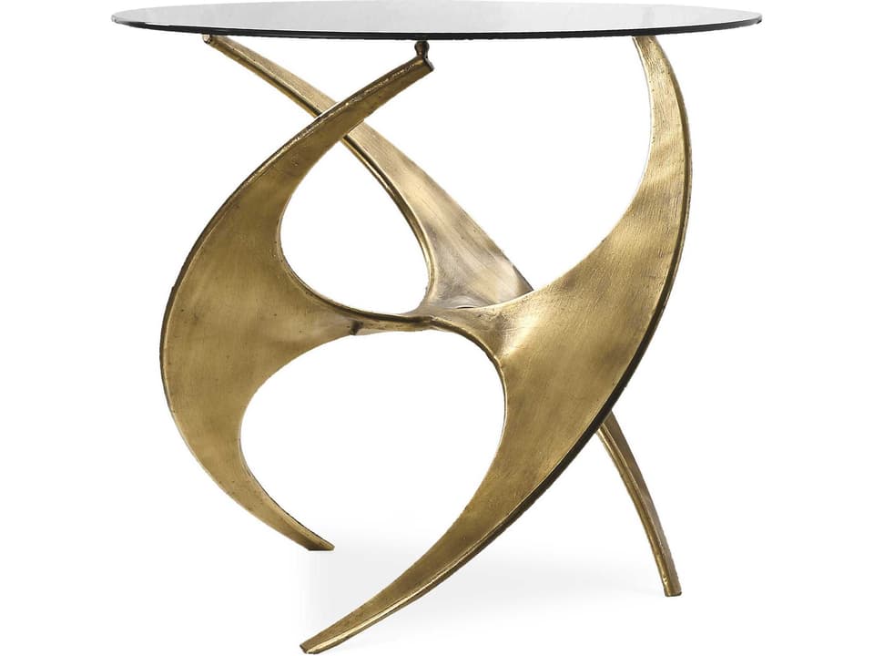 Graciano Glass Accent Table with Antique Gold Sculpted Metal Base