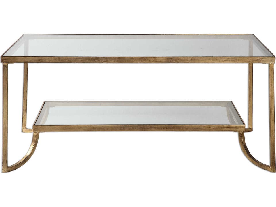 Katina Rectangle Coffee Table in Antiqued Gold Leaf and Glass