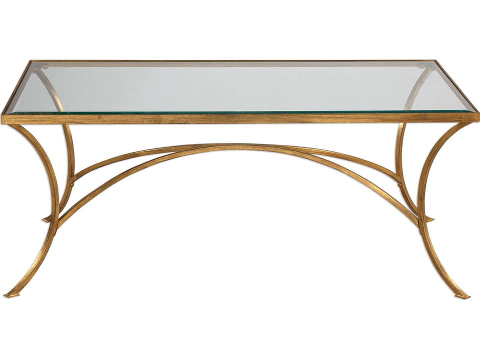 Alayna Rectangle Coffee Table in Antiqued Gold Leaf with Glass Top