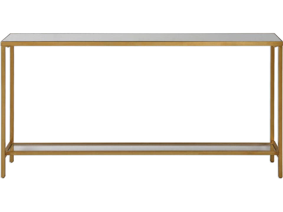 Hayley Gold Console Table with Mirrored Top and Glass Shelf