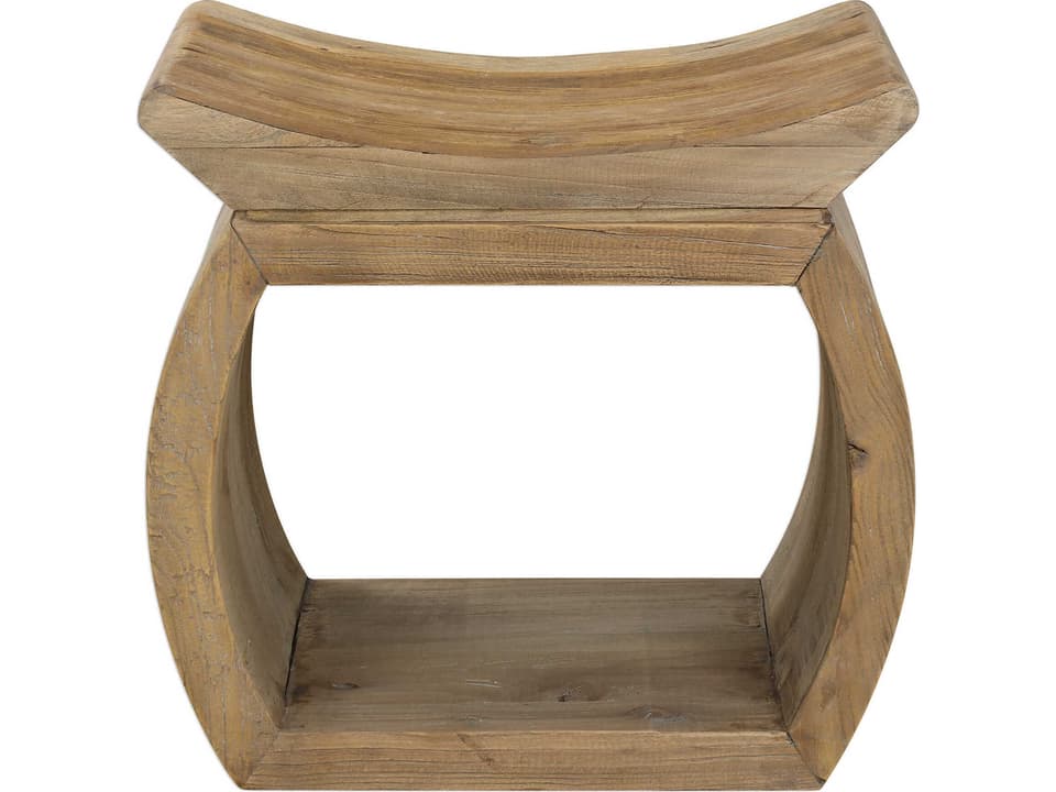 Connor Reclaimed Elm Wood Accent Stool with Scooped Seat